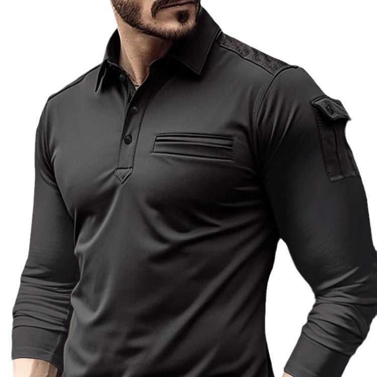 Herren Langarm-Shirt Sportlich Mit Tasche