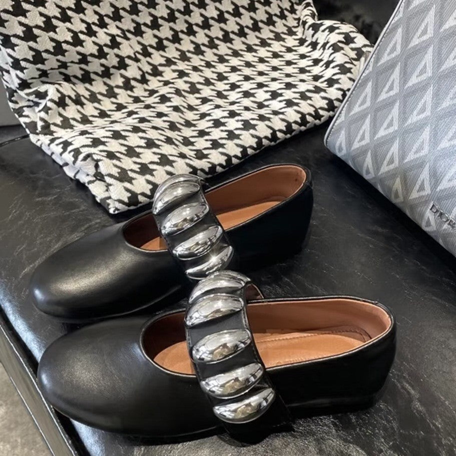 Damen Ballerinas Schuhe Elegante Metallriemchen