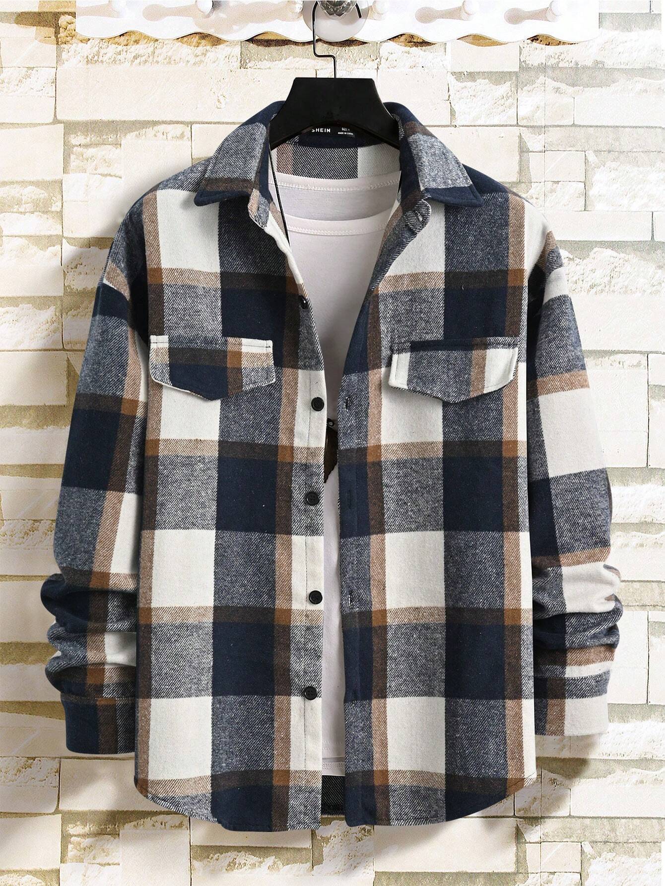 Herren Flanell-Hemdjacke Karo Muster Brusttasche Schick