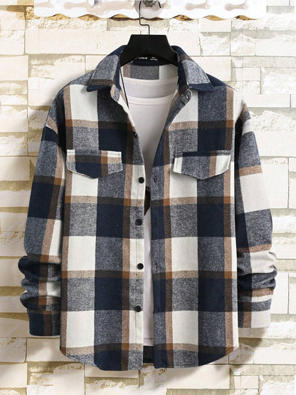 Herren Flanell-Hemdjacke Karo Muster Brusttasche Schick