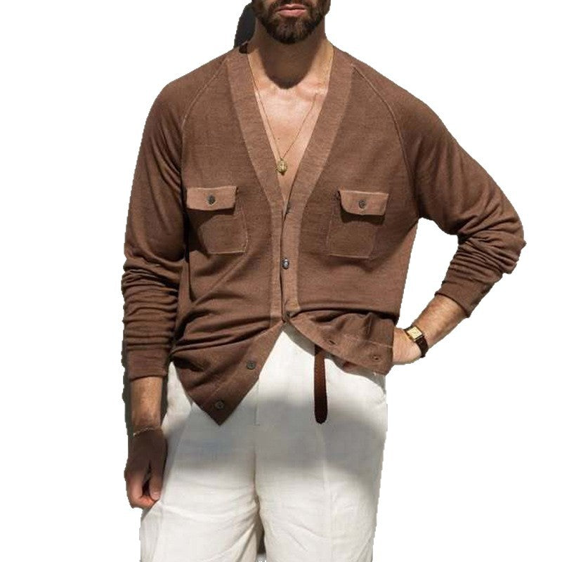 Herren Strickjacke Bequem Mit Taschen Grau
