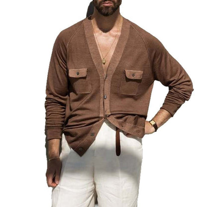 Herren Strickjacke Bequem Mit Taschen Grau