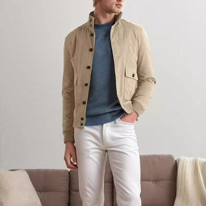 Herren Lederjacke Elegant mit Kragen und Taschen Schwarz Wildleder