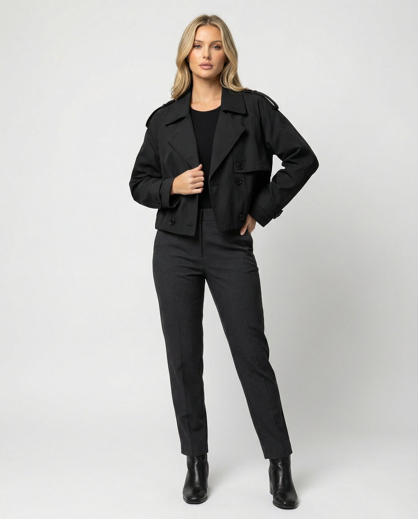Damen Lederjacke Kurz PU Leder Stylisch Schwarz