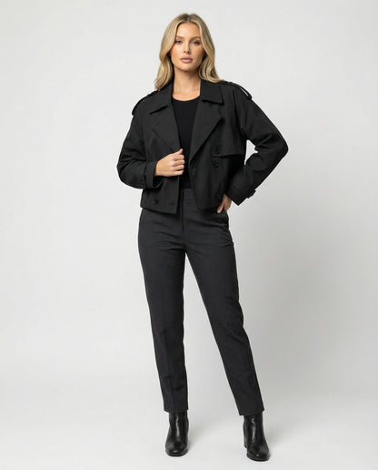 Damen Lederjacke Kurz PU Leder Stylisch Schwarz