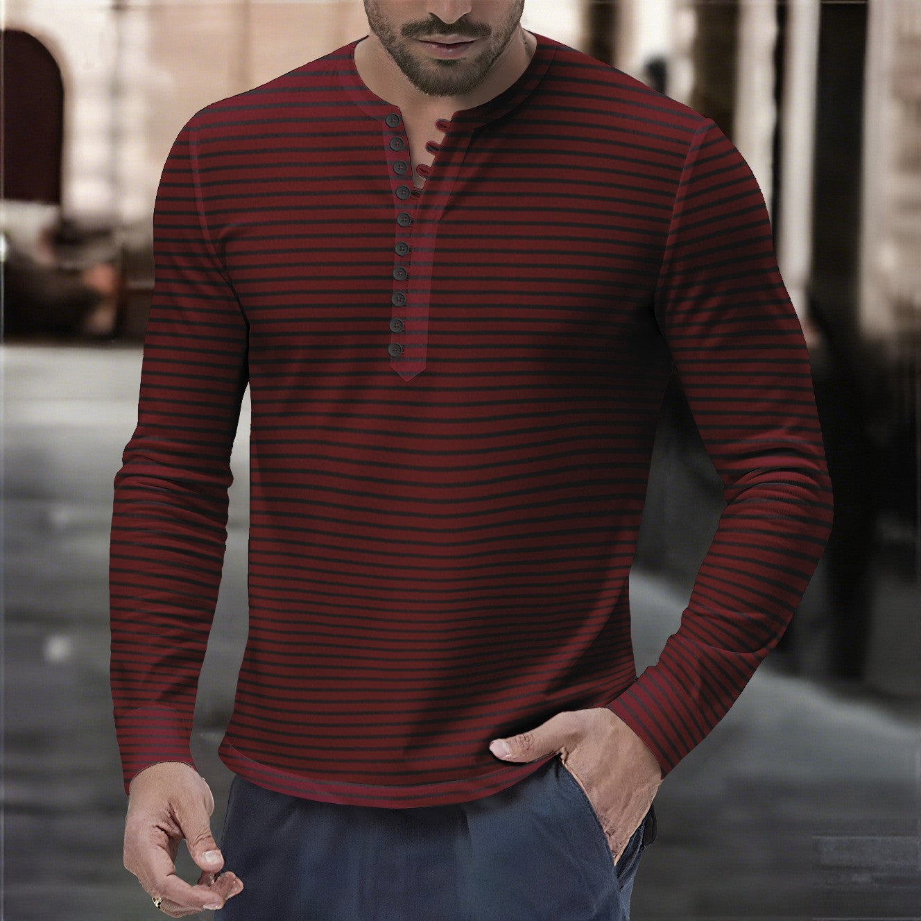 Herren Langarmshirt Streifenmuster Modern