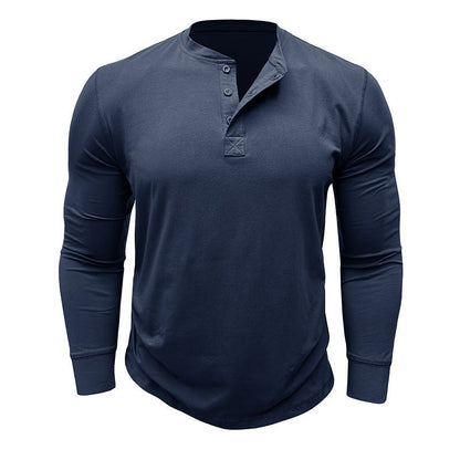 Herren Langarmshirt mit Knöpfen Baumwolle Modern
