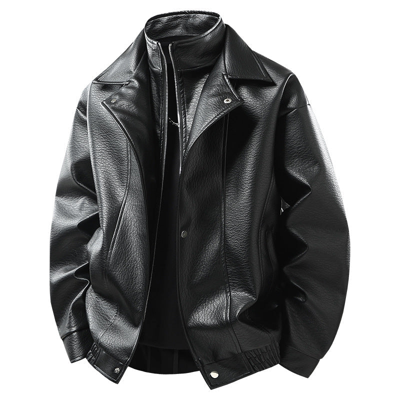 Herren Lederjacke Schwarz Moderner Bomberstil