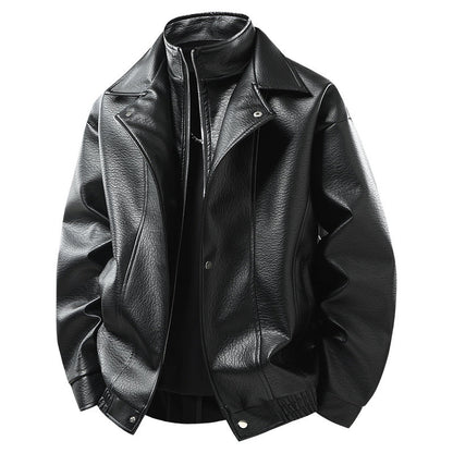 Herren Lederjacke Schwarz Moderner Bomberstil