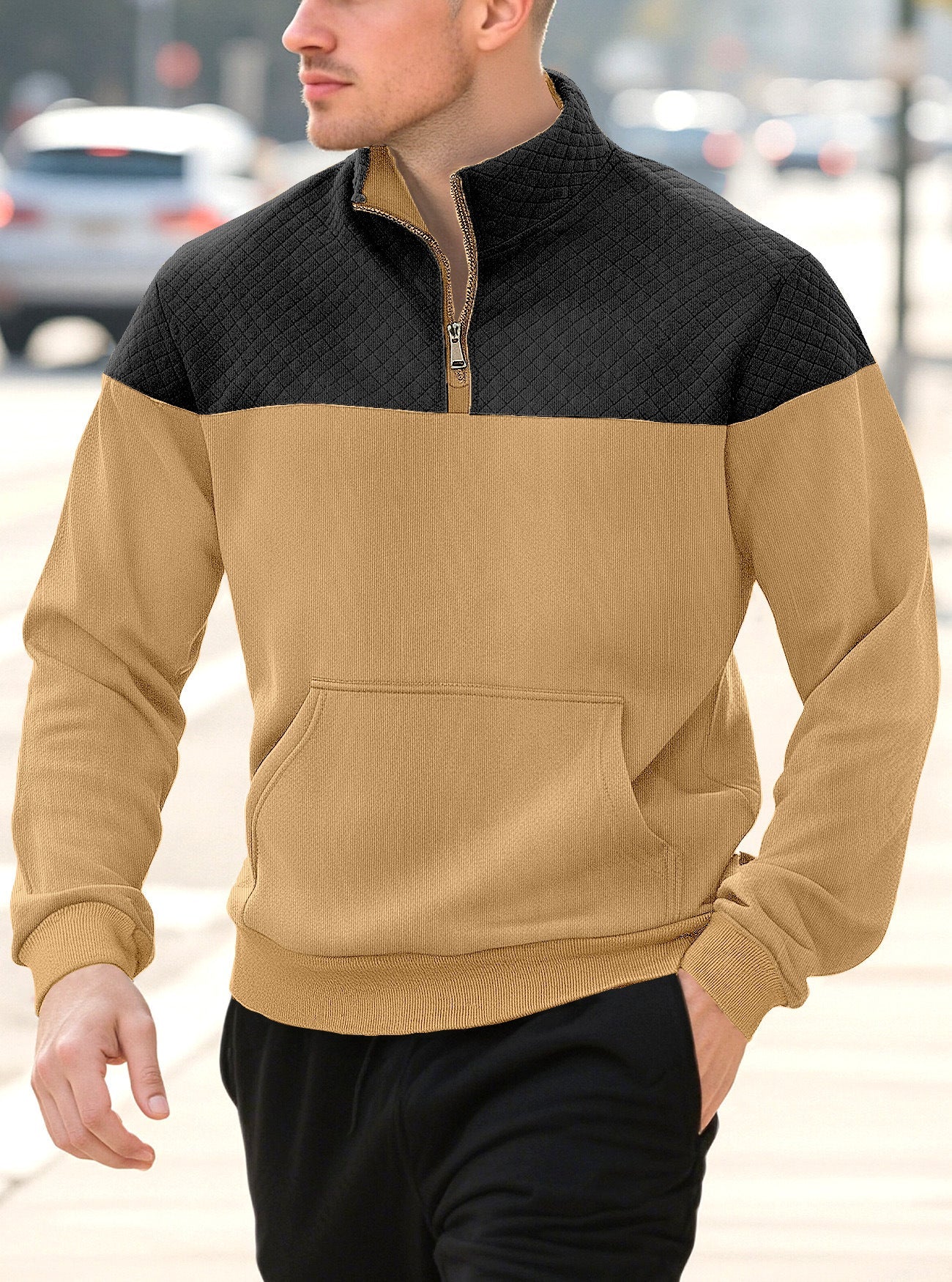 Männer Pullover Stehkragen Sportlich Strukturiert