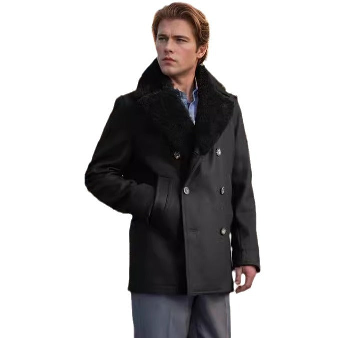 Herren Leder-Bomberjacke Lammfell-Innenfutter Elegante