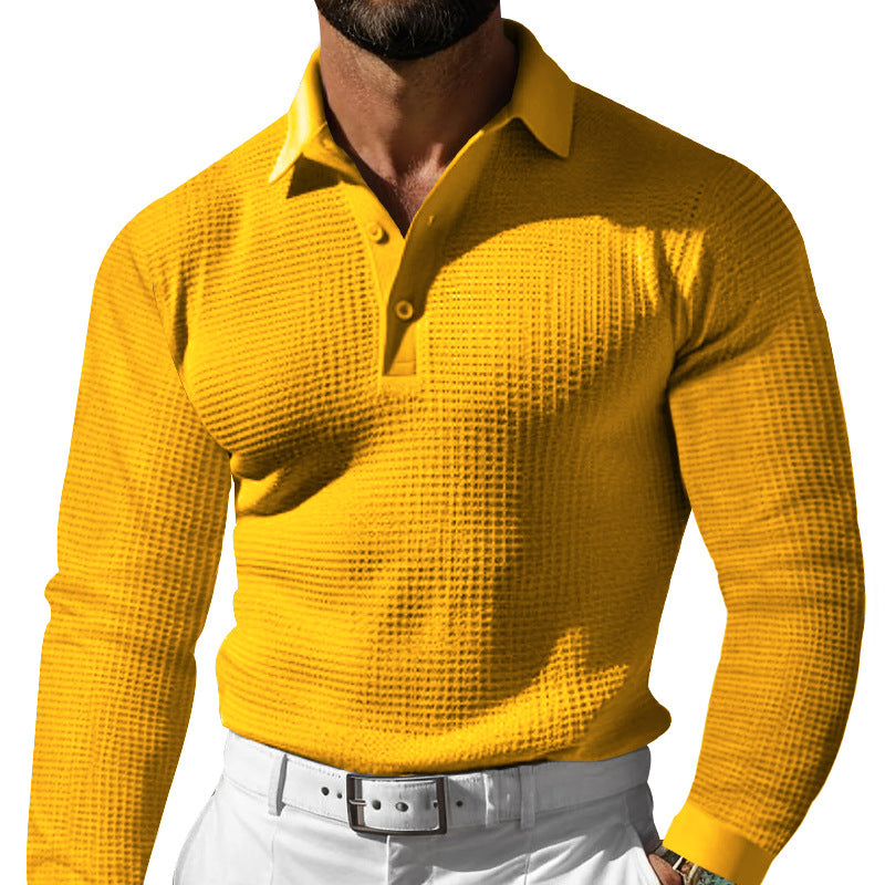 Herren Poloshirt Langarm Strukturiert Moderner Kragen