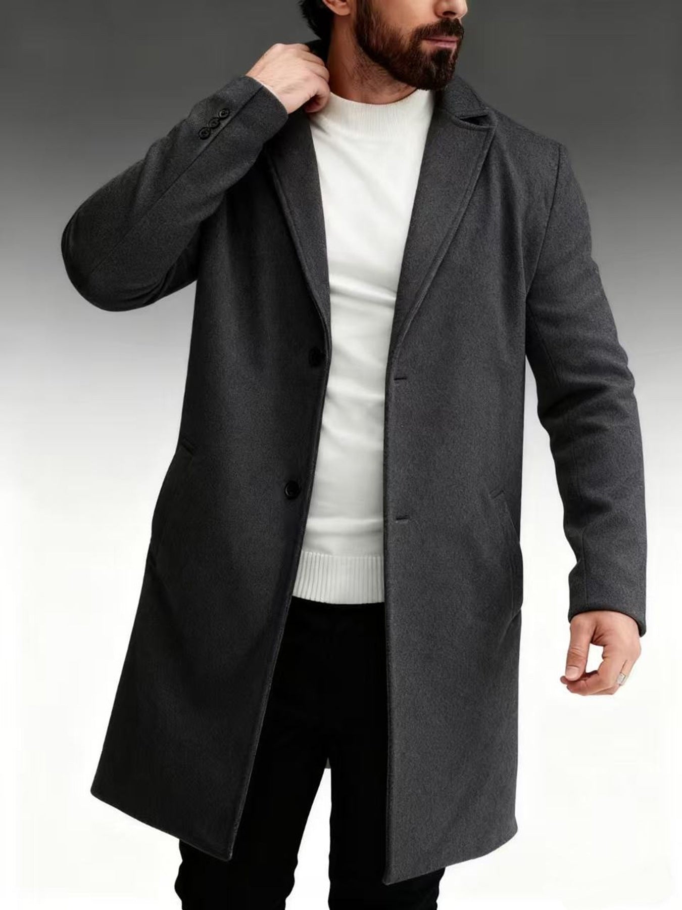 Herren Wintermantel Eleganter dunkler Langmantel Modern