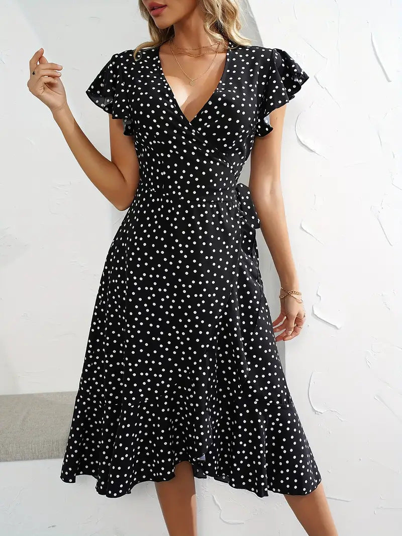 Damen Wickelkleid Elegante Punkte Fließend