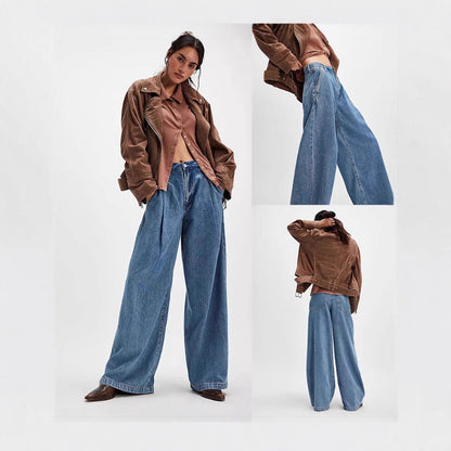 Damen Jeans Weite Bein mit hohen Taschen - BerlinGlamour