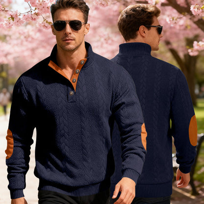 Herren Strickpullover Modern mit Stehkragen und Knöpfen
