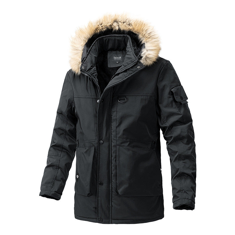 Herren Winterjacke Baumwoll Warm mit Abnehmbarer Kapuze