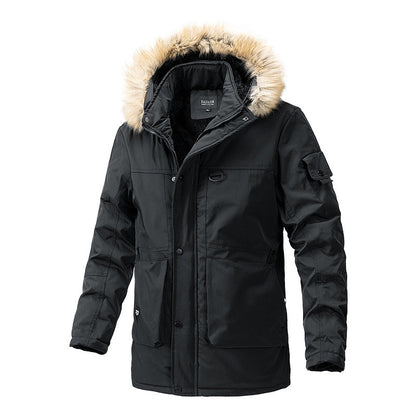 Herren Winterjacke Baumwoll Warm mit Abnehmbarer Kapuze