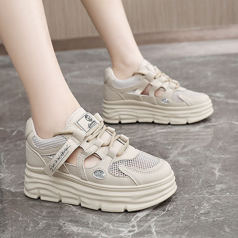 Damen Plateau Sneaker Sportlich Hoch mit Klettverschluss