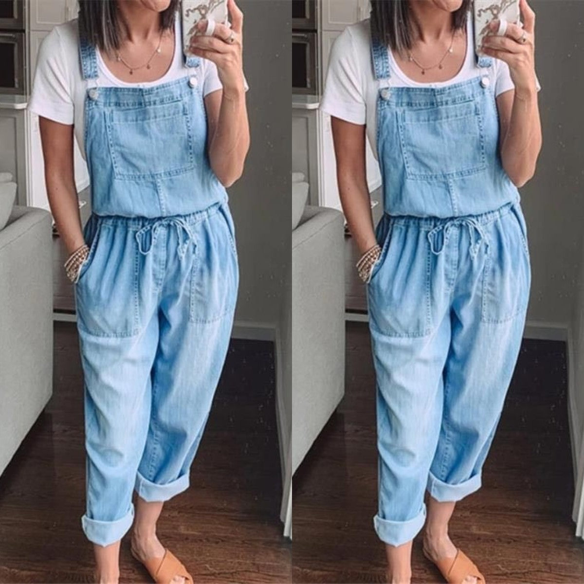 Damen Overall Denim Verstellbar Elegant