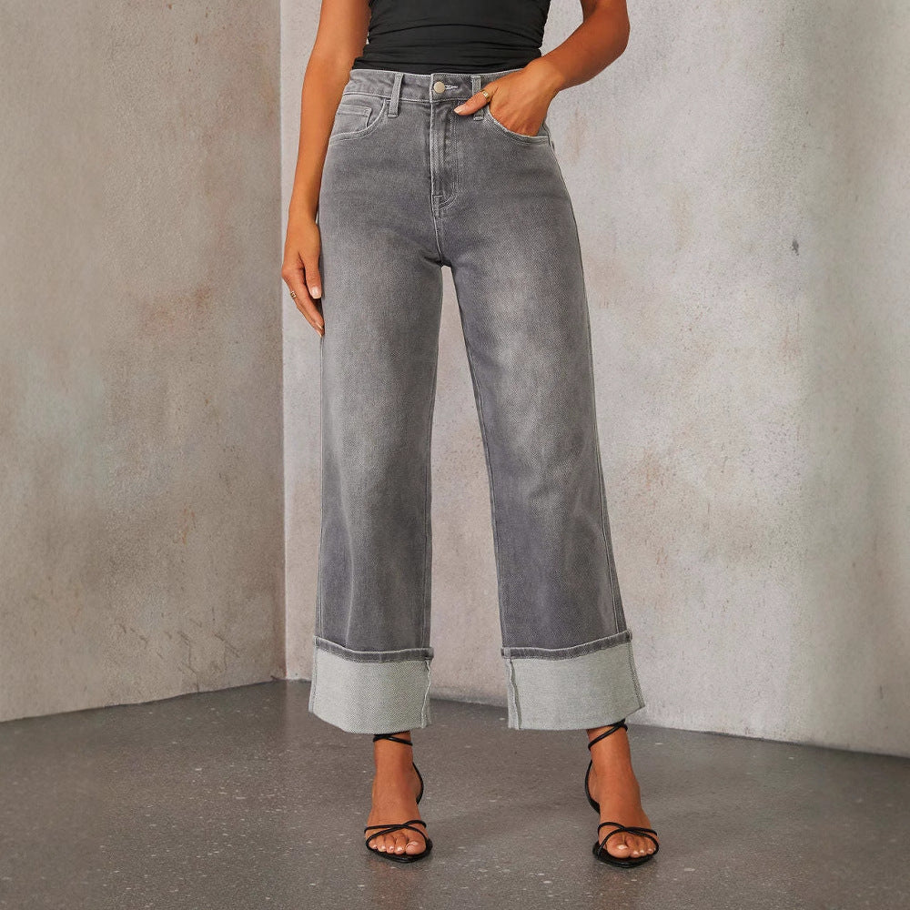 Damen Jeans Cropped Modern mit Kontrastnähten