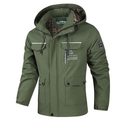 Herren Outdoorjacke Wetterfest mit Kapuze und Taschen