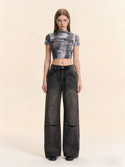 Damen Jeans Bootcut Weite Bein Hochbund
