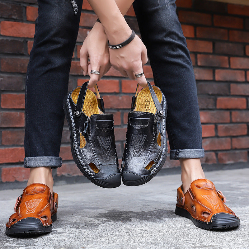 Herren Leder-Sandalen Luftig Verstellbar Sommer