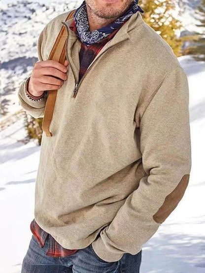 Herren Fleecepullover Mit Reißverschluss Leder Akzente Modern