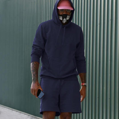 Herren Sportset Hoodie Shorts Sweat Set Grau Sportlich