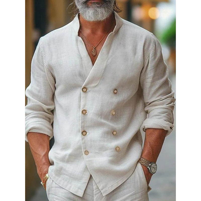 Herren Leinenhemd Modisch Stehkragen Elegantes Design