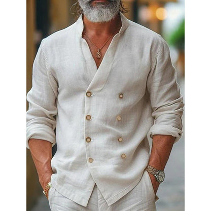 Herren Leinenhemd Modisch Stehkragen Elegantes Design