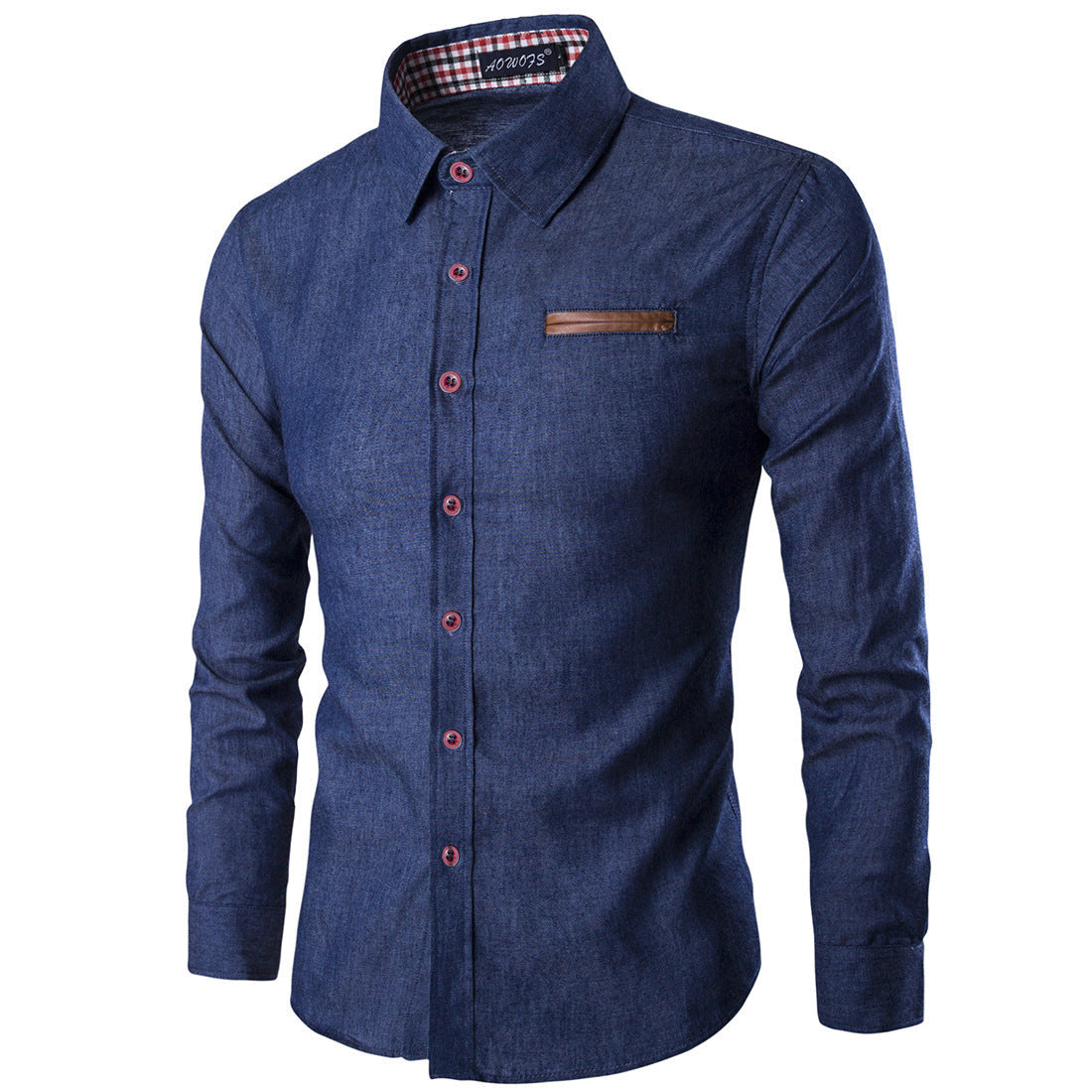 Herren Denim Hemd Langarm mit Kontrastknöpfen Modern