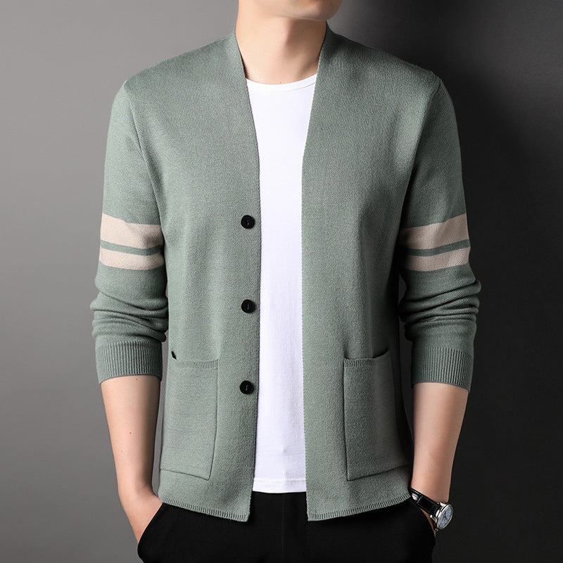 Herren Strickjacke Modisch mit Kontraststreifen und Taschen - BerlinGlamour