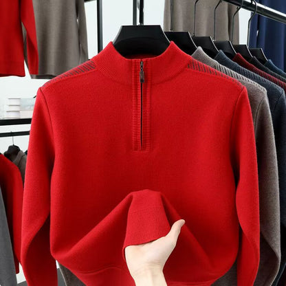Herren Rollkragenpullover Funktional mit Halbzipper und Struktur