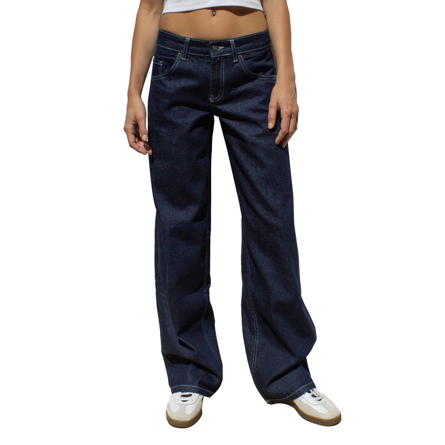 Damen Highwaist Jeans Weite Bein Verstellbar