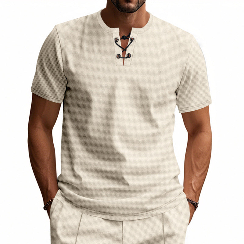 Herren T-Shirt Kurzarm mit Knopfverschluss Modern Style
