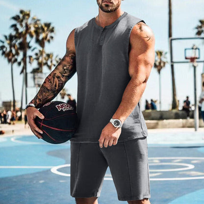 Herren Trainingsoutfit Ärmellos Sportlich Fitness Shorts Set