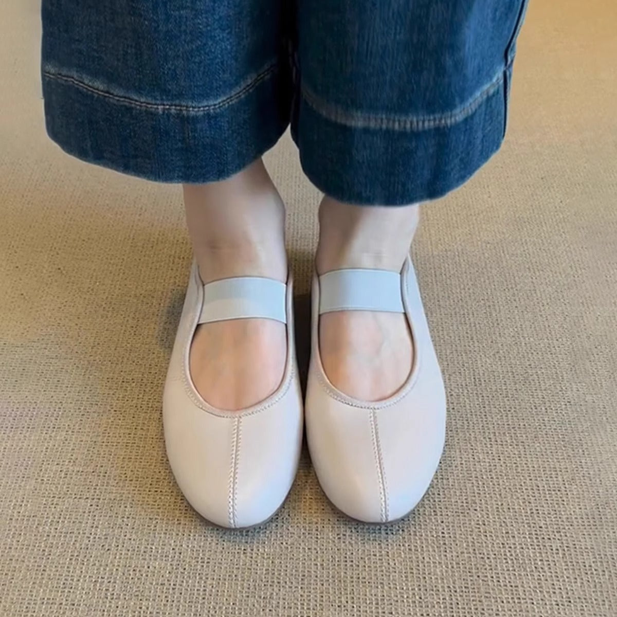 Ballerinas Damen Schuhe Elastisch Leder Bequem