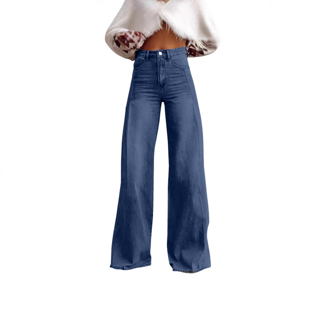 Damen Hochtaillierte Jeans Weite Bein mit Nähten