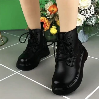 Damen Stiefel Schnürboots Plateau Robust Reißverschluss Damenmode