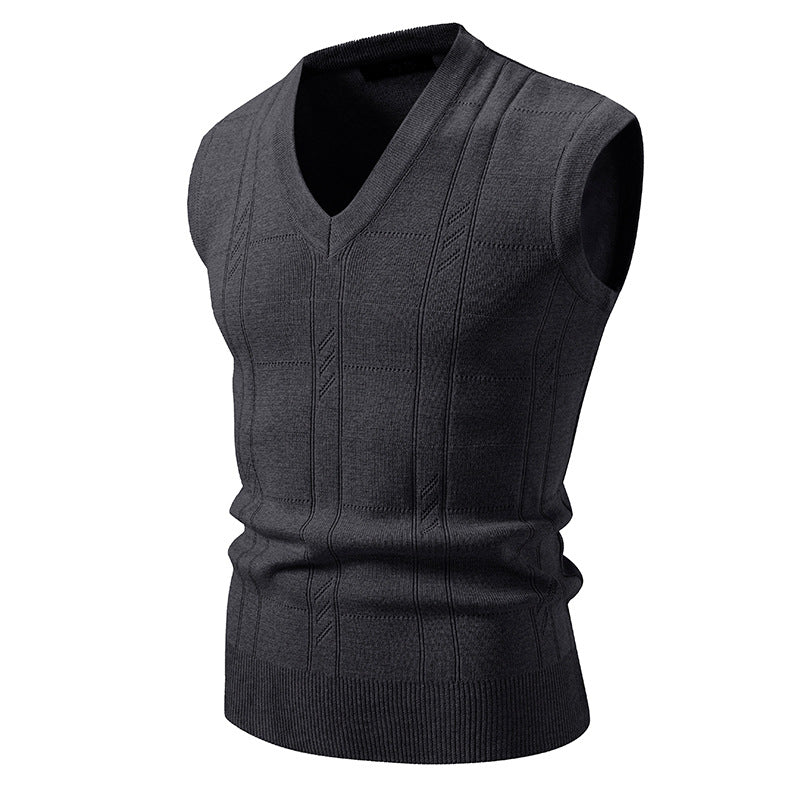 Herren Pullover Ärmellos V-Ausschnitt Struktur Optik Modern
