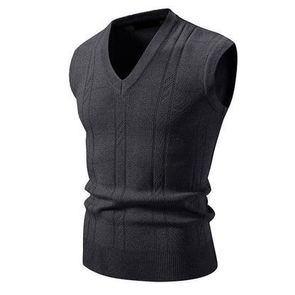 Herren Pullover Ärmellos V-Ausschnitt Struktur Optik Modern