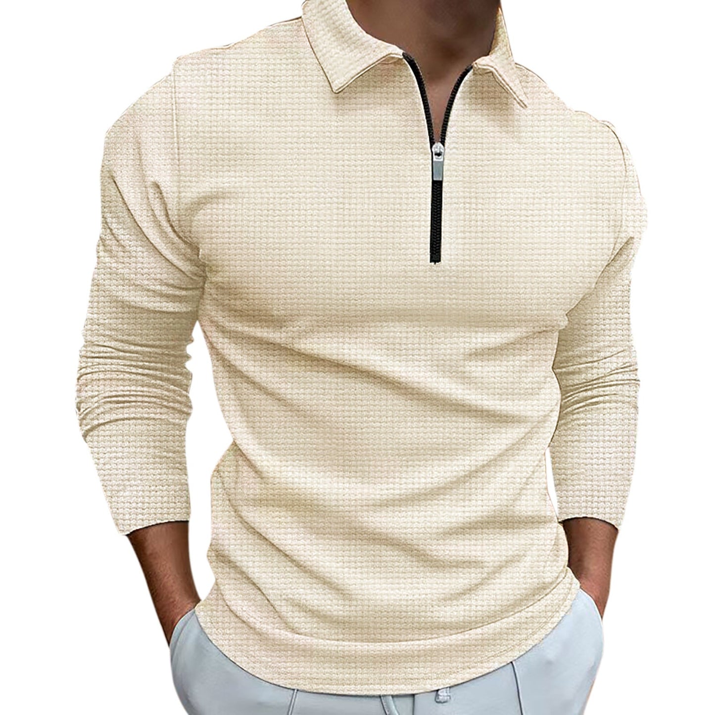 Herren Langarmshirt Modern Strukturiert Reißverschluss