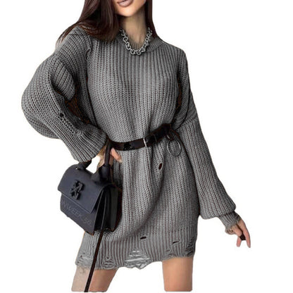 Damen Strickkleid Oversized Lang Großes Damenkleid