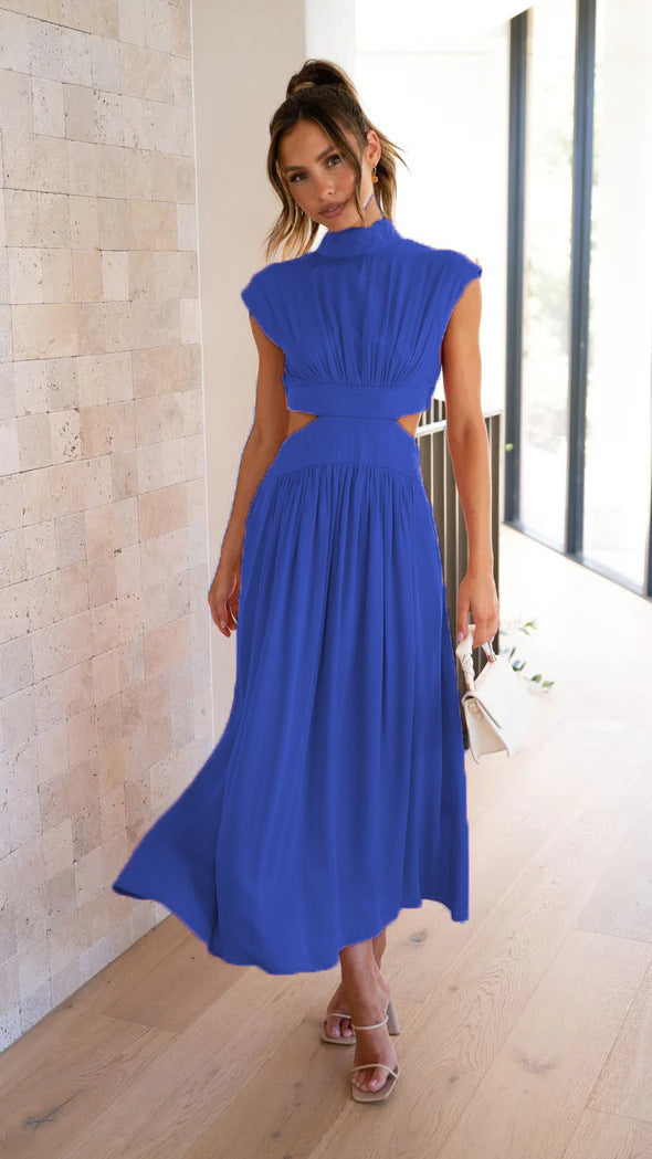 Damen Maxikleid Stehkragen Elegant Cut Out Damenkleid