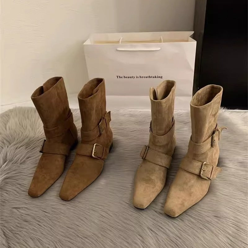 Damen Stiefeletten Wildleder Elegant Spitz