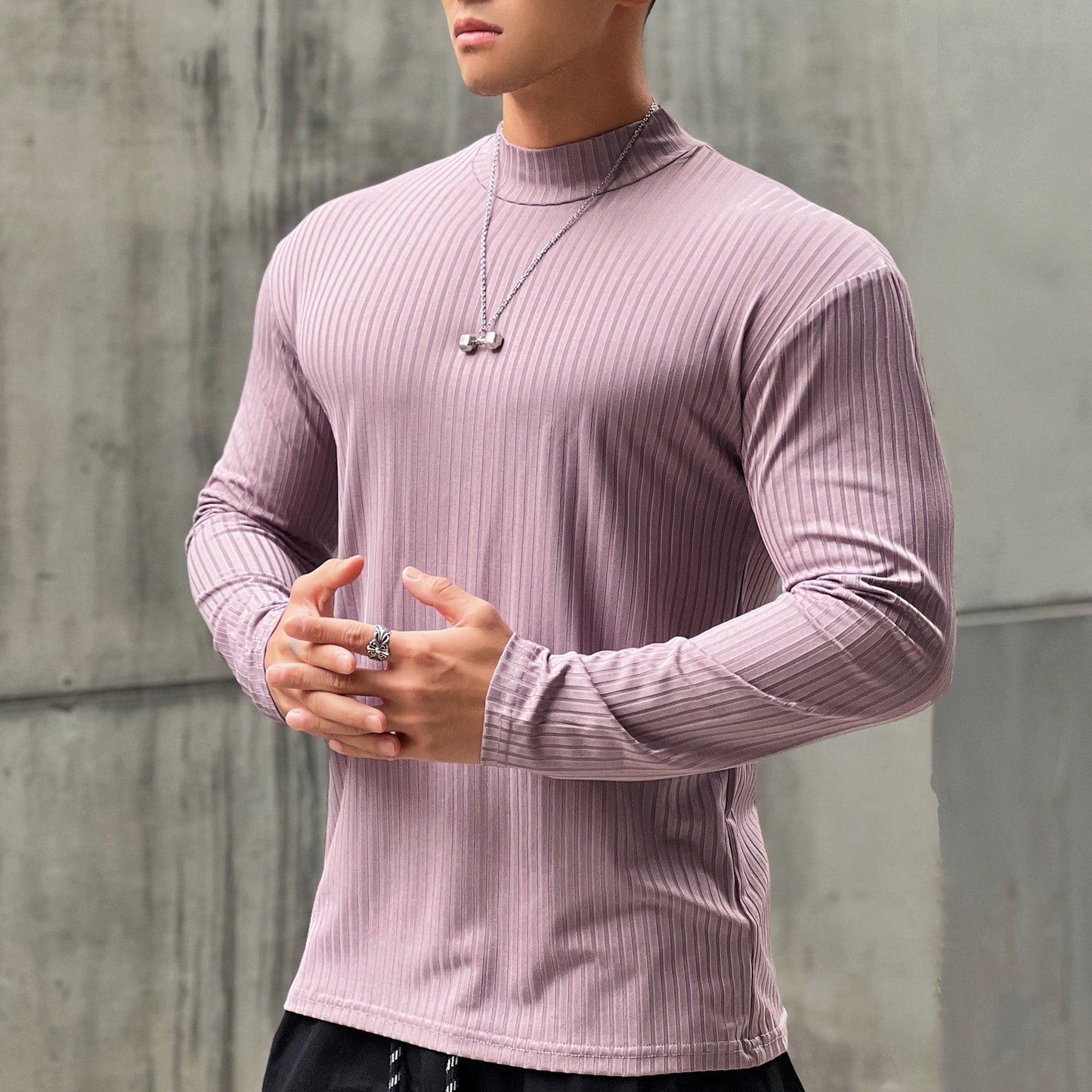 Herren Langarmshirt Elegantes Stehkragen Rippstruktur Berlin