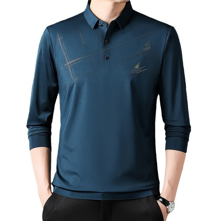 Herren Poloshirt Langarm Sportlich Modern mit V-Ausschnitt