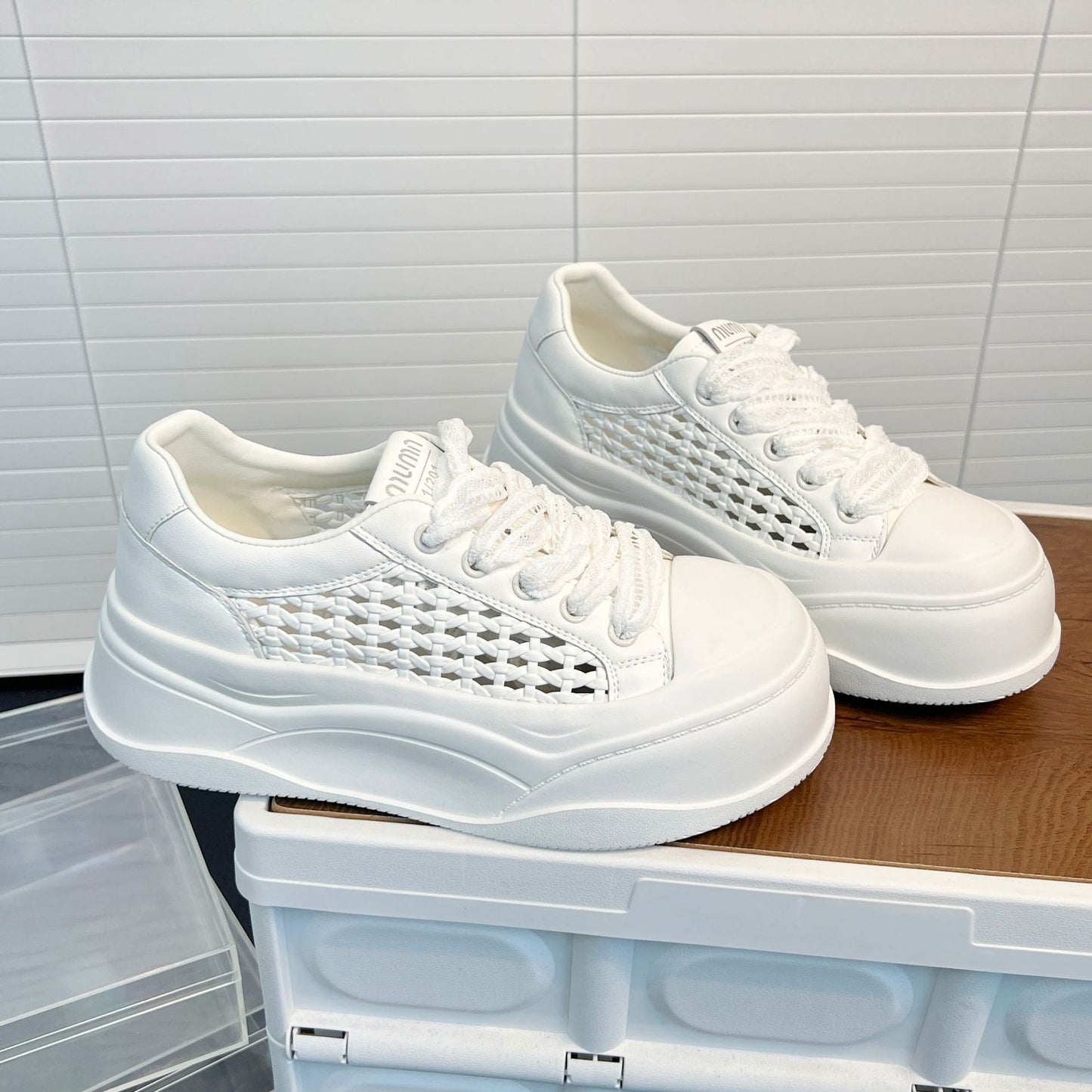 Damen Sneaker Bequem Plateau Netzstruktur Sportlich